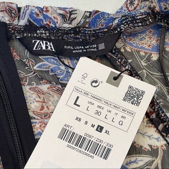 Zara Paisley Floral Print Draped Ruched Mini Dress Size L NWT - Picture 8 of 14